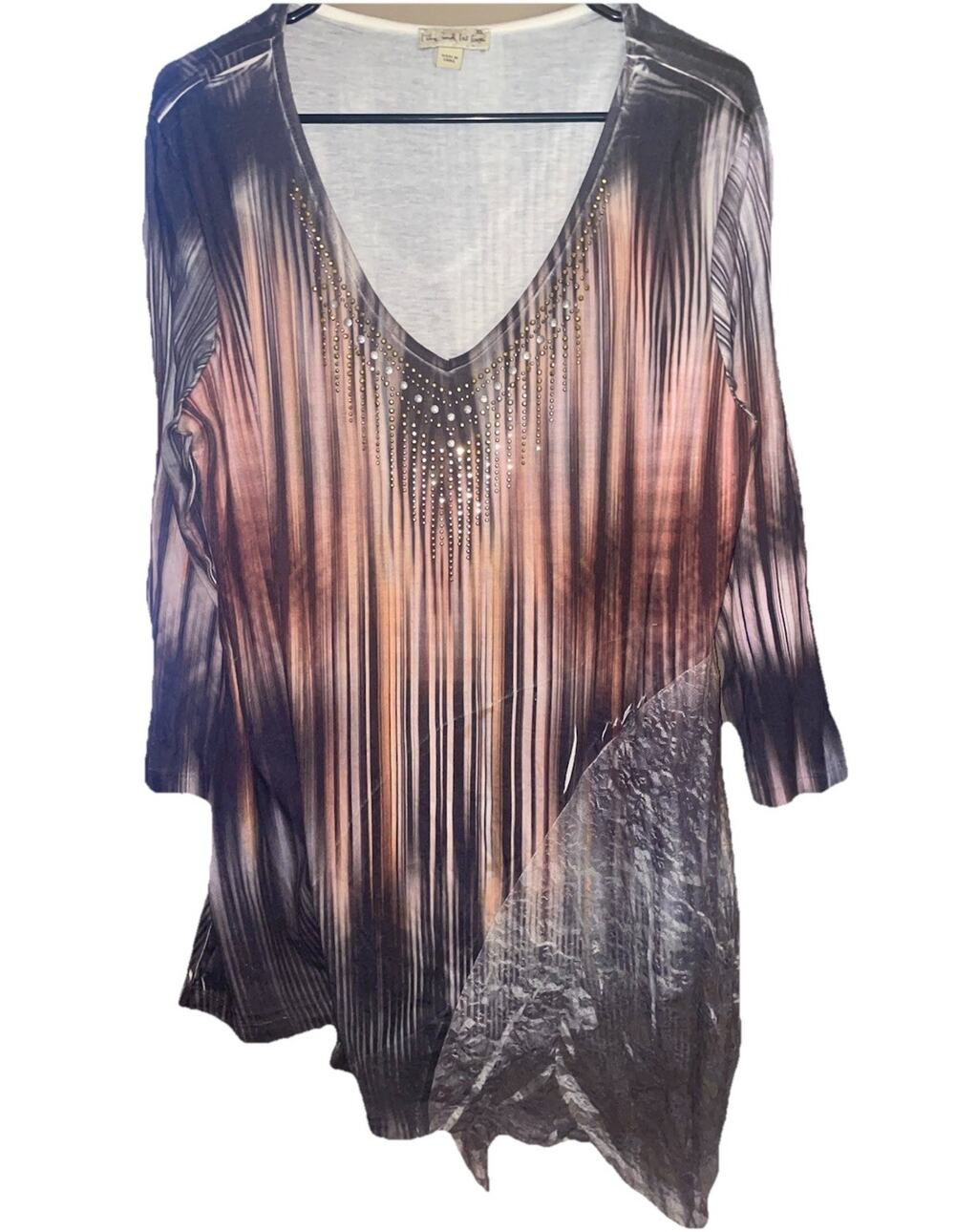 Live & Let Live Women’s Boho Chic Blouse With Gold Embellishments Sz XL Layered